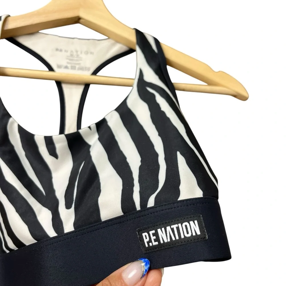 P.E. Nation Revolve Rematch Zebra‎ Animal Print Racerback Sports Bra Size XS